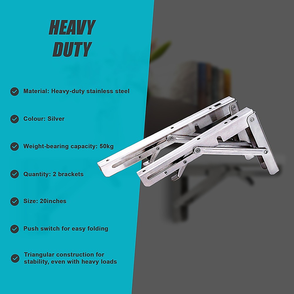 Heavy Duty Stainless Steel Folding Table Bracket (2X 20", 50Kg Load)