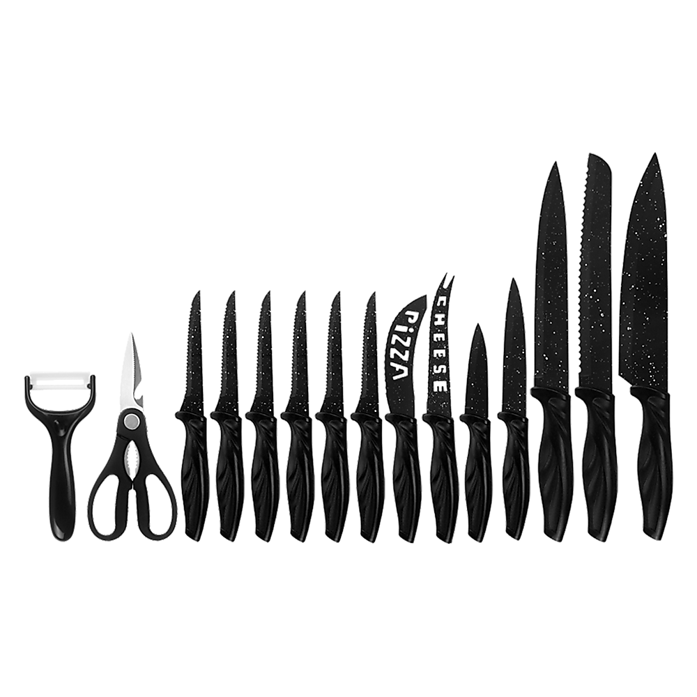Kitchen 17 Pc Knife Set W/ Block & Sharpener Chef Bread Steak Knives