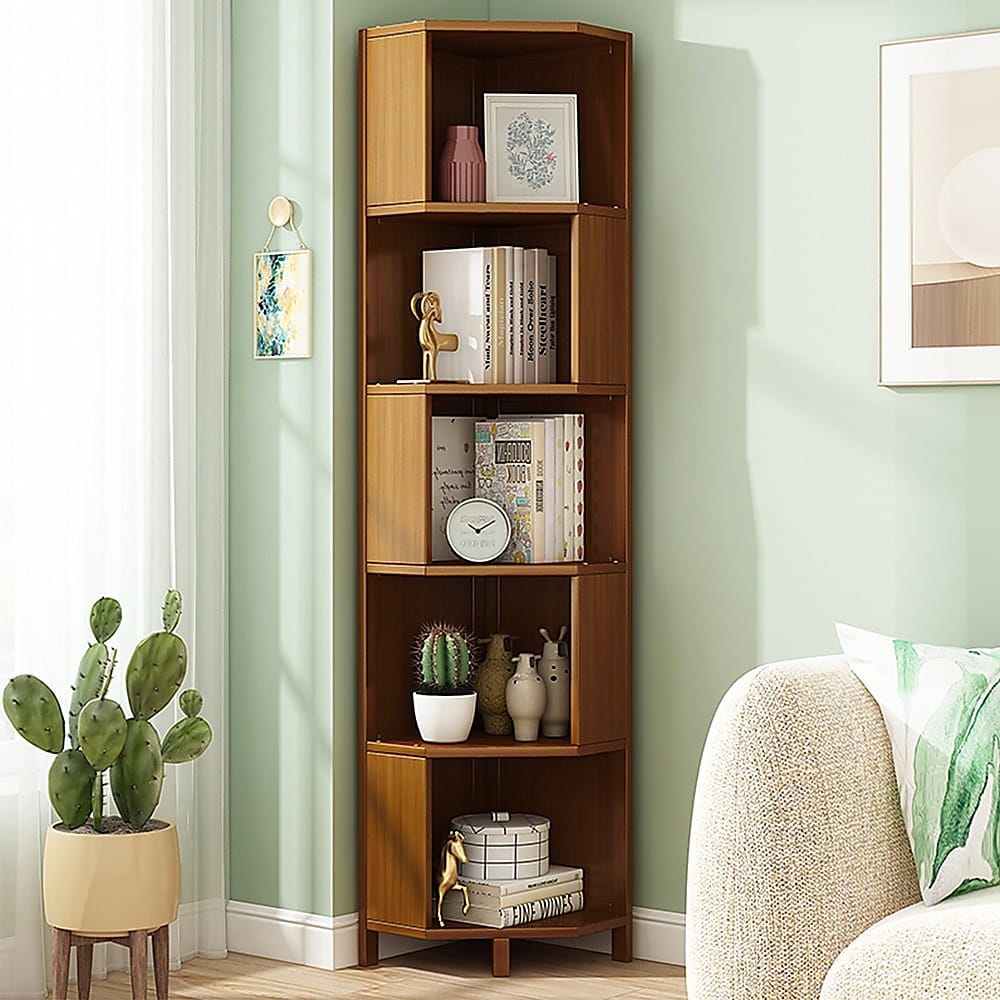 Corner Bookcase Industrial Bamboo 32x32x169cm