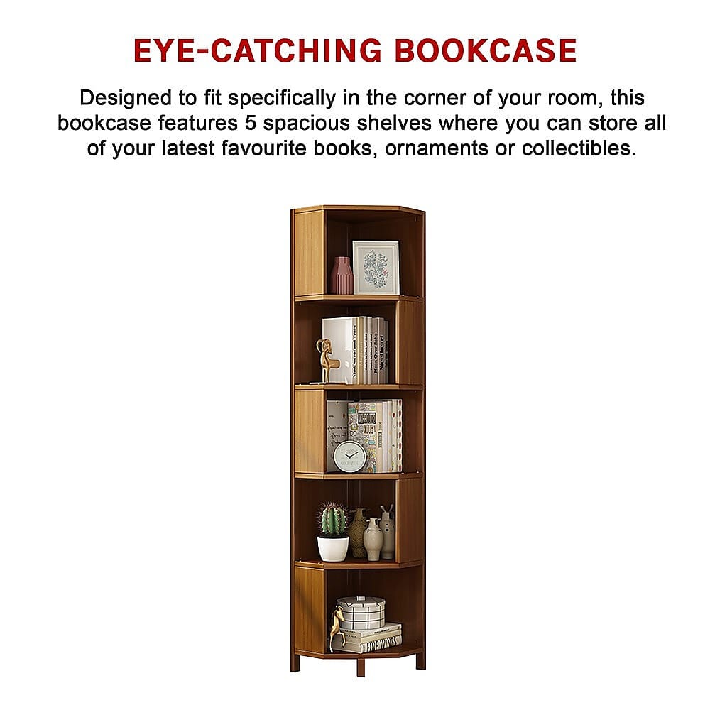 Corner Bookcase Industrial Bamboo 32x32x169cm