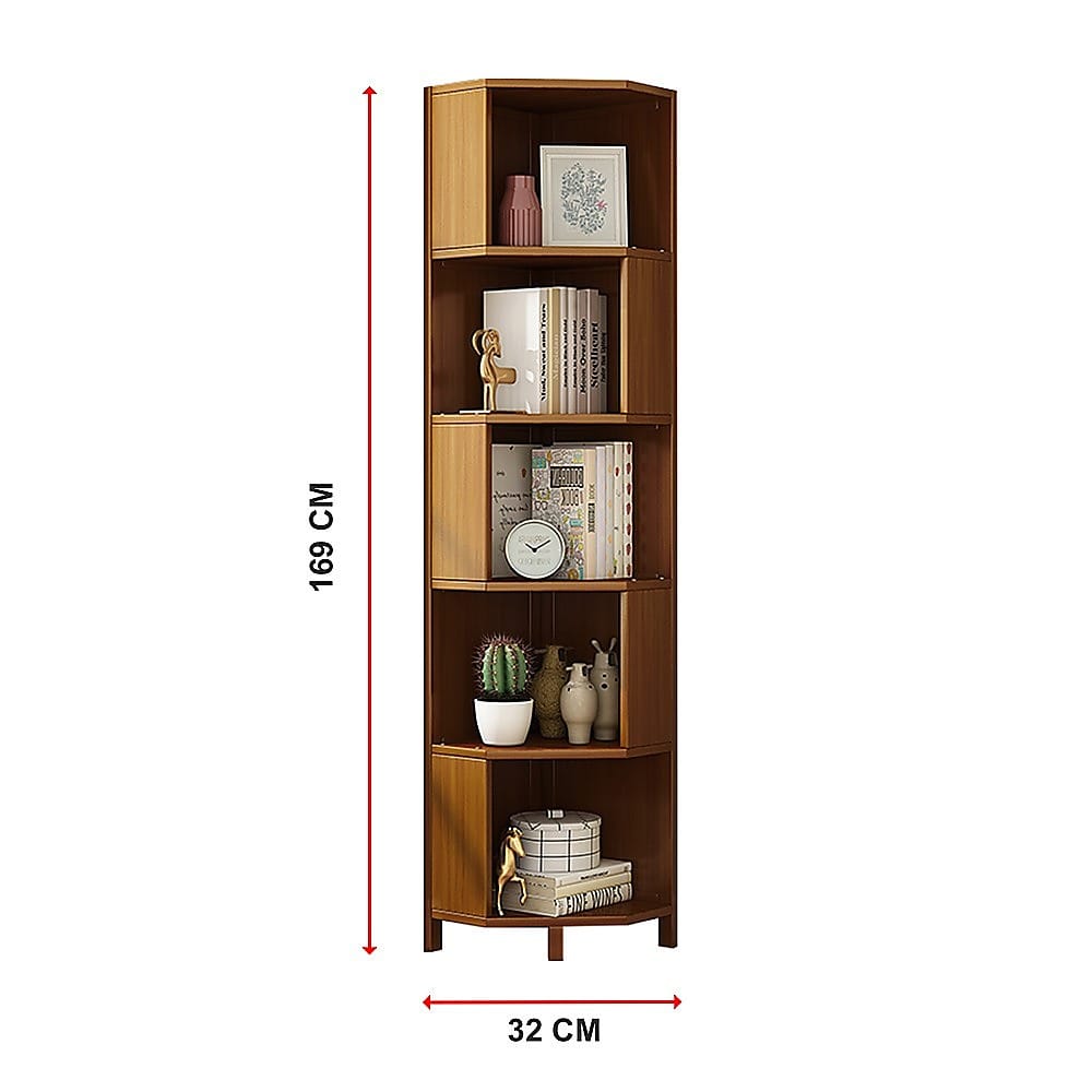 Corner Bookcase Industrial Bamboo 32x32x169cm