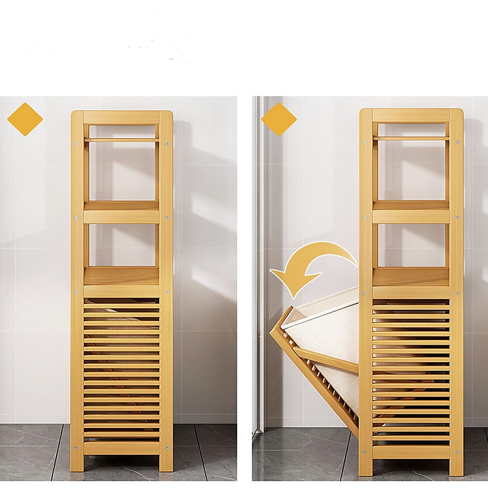 Bamboo 2-In-1 Laundry Hamper Side Table With Shelves