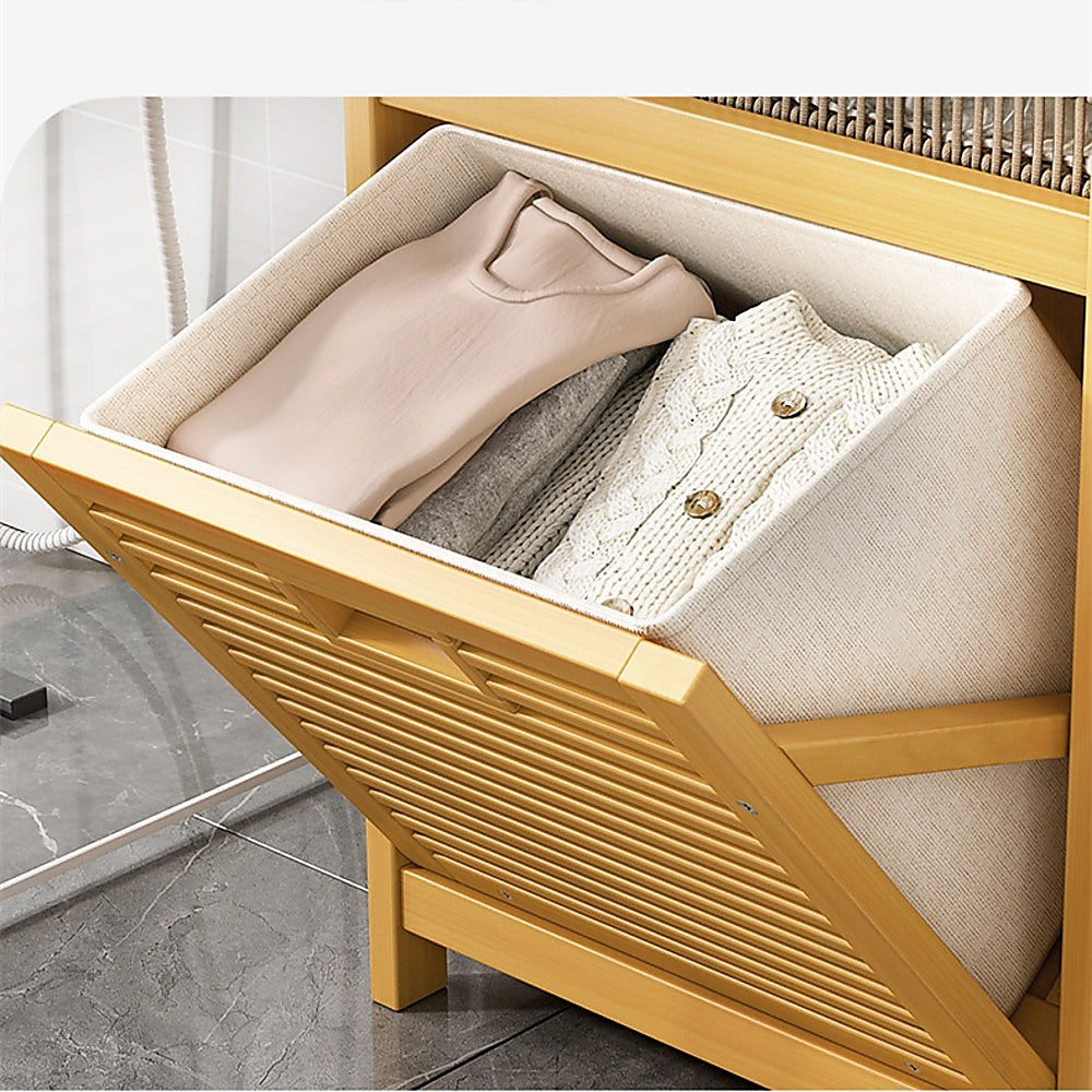 Bamboo 2-In-1 Laundry Hamper Side Table With Shelves