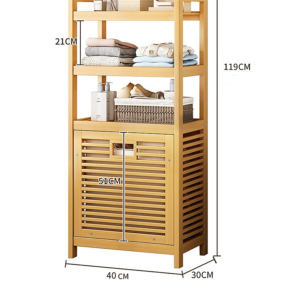 Bamboo 2-In-1 Laundry Hamper Side Table With Shelves