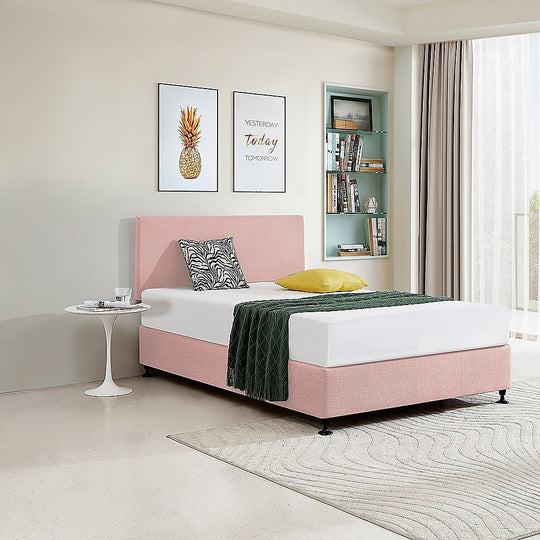 Pink colour - Linen Fabric Double Bed Deluxe Headboard Bedhead - Pale Pink