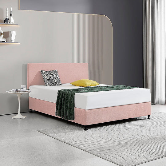 Pink colour - Linen Fabric Queen Bed Deluxe Headboard Bedhead - Pale Pink