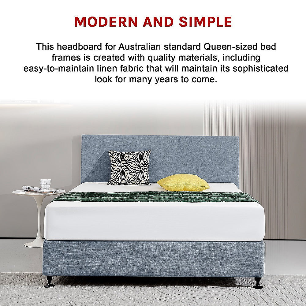 Queen - Linen Fabric Queen Bed Deluxe Headboard Bedhead - Berlin Blue