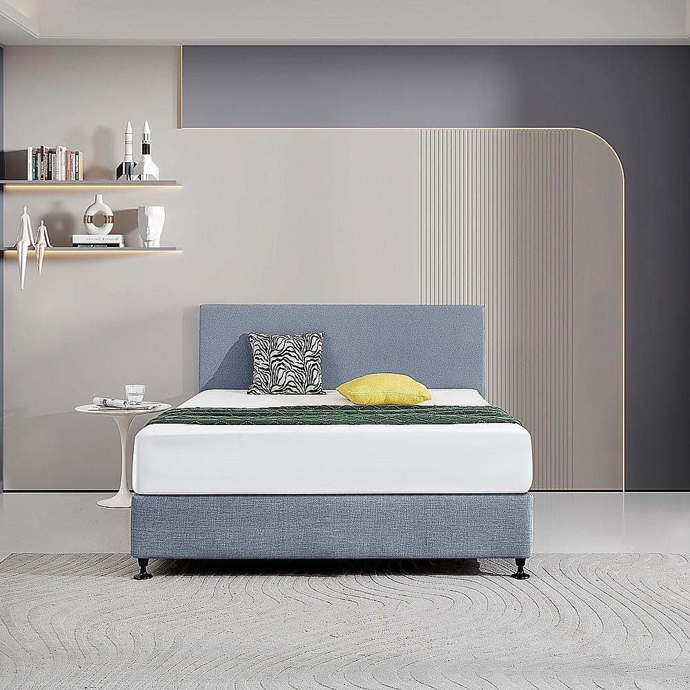 Linen Fabric Queen Bed Deluxe Headboard Bedhead - Berlin Blue, Linen finish
