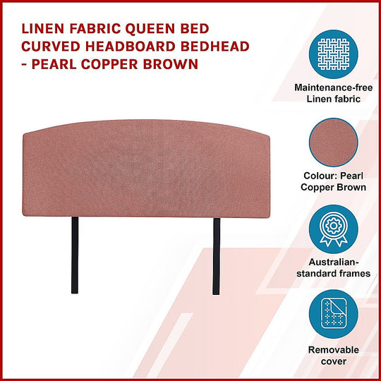 Linen Fabric Queen Bed Curved Headboard Bedhead - Pearl