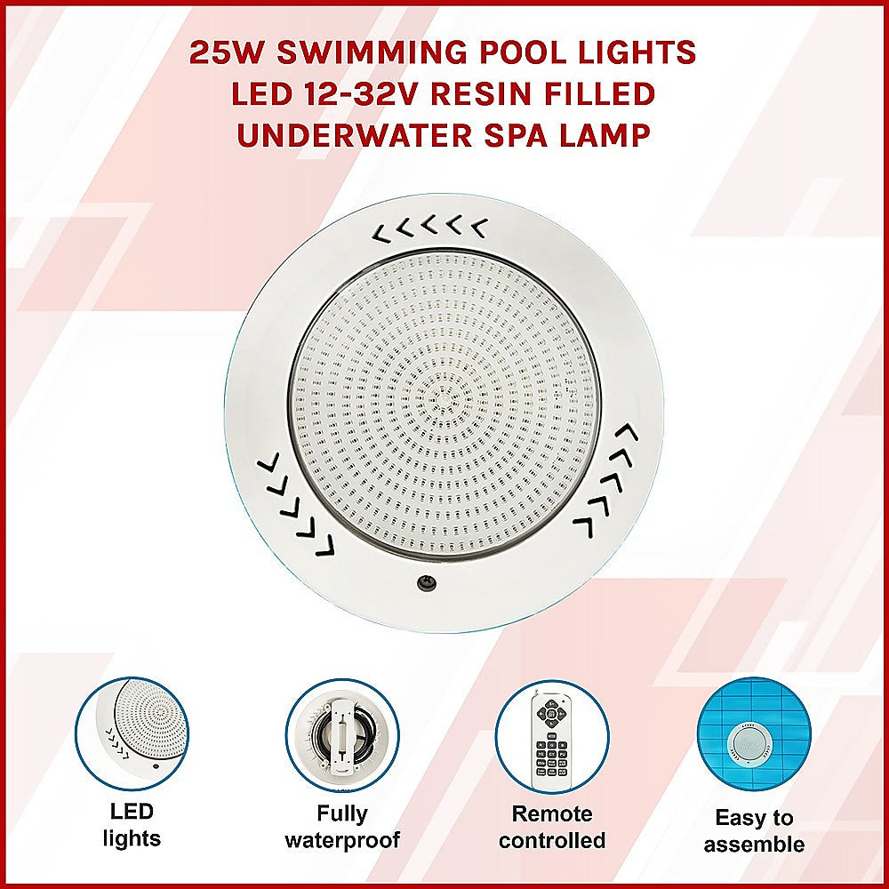 25W Swimming Pool Lights Led 12-32V Resin Filled Underwater Spa Lamp