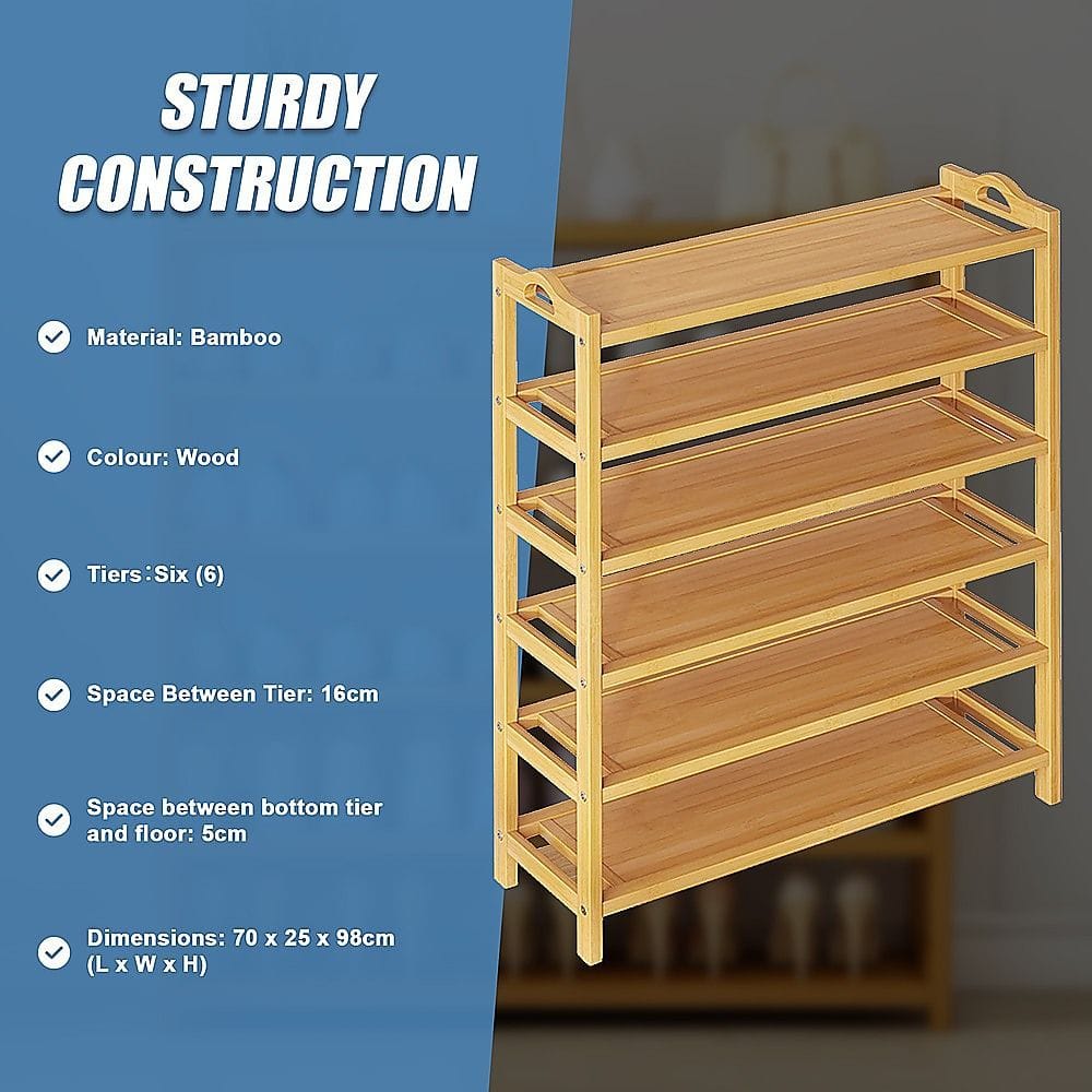 Bamboo Shoe Rack Storage 70x25x98cm
