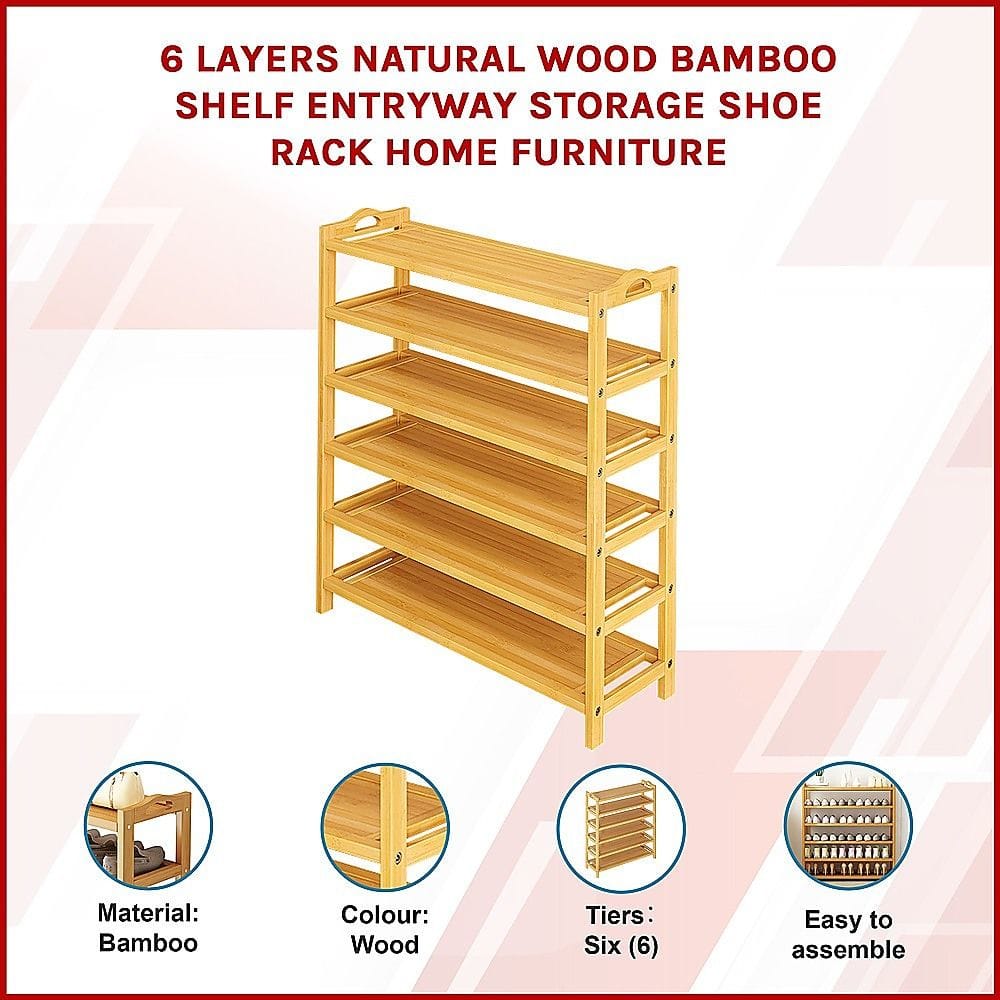 Bamboo Shoe Rack Storage 70x25x98cm
