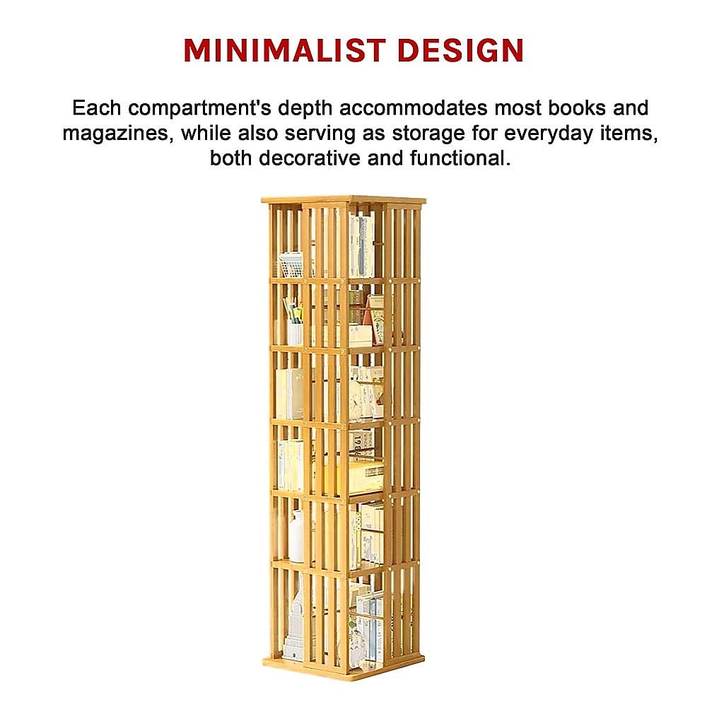 Rotating Bookshelf Bamboo Storage 37x37x178cm