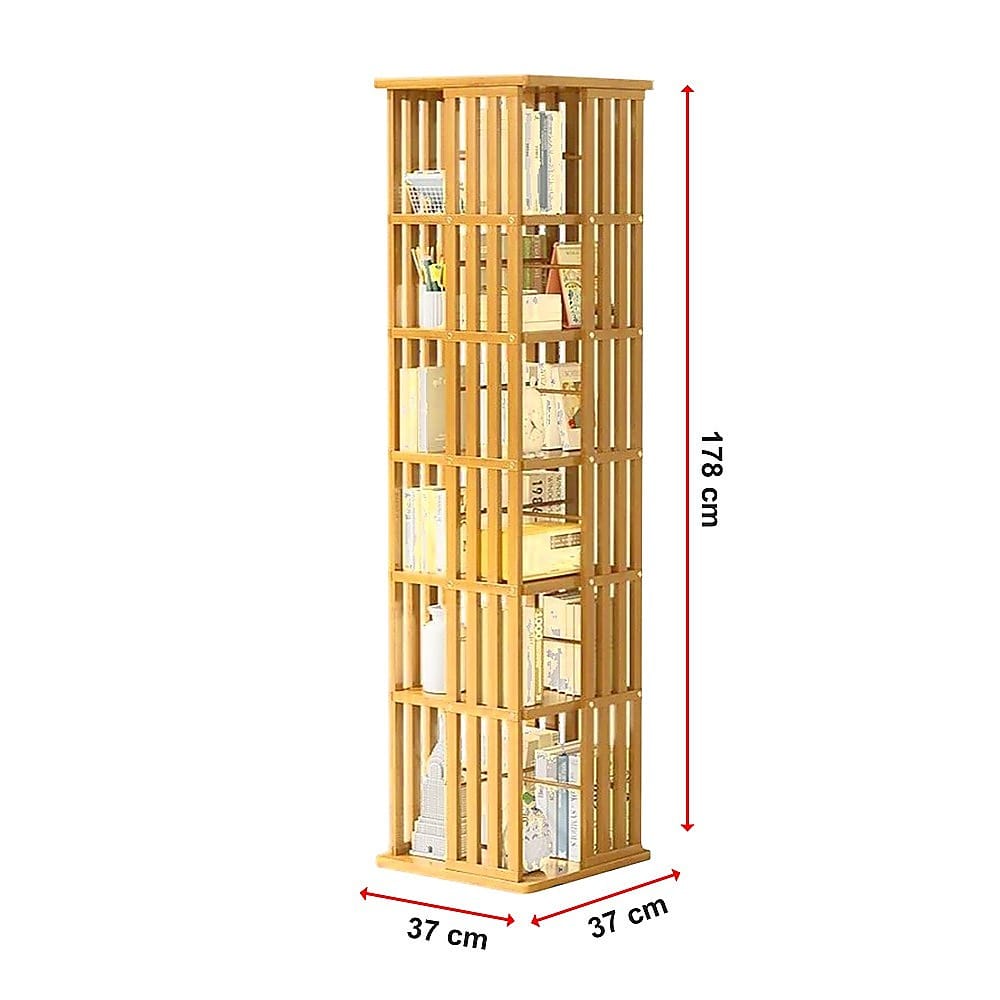 Rotating Bookshelf Bamboo Storage 37x37x178cm