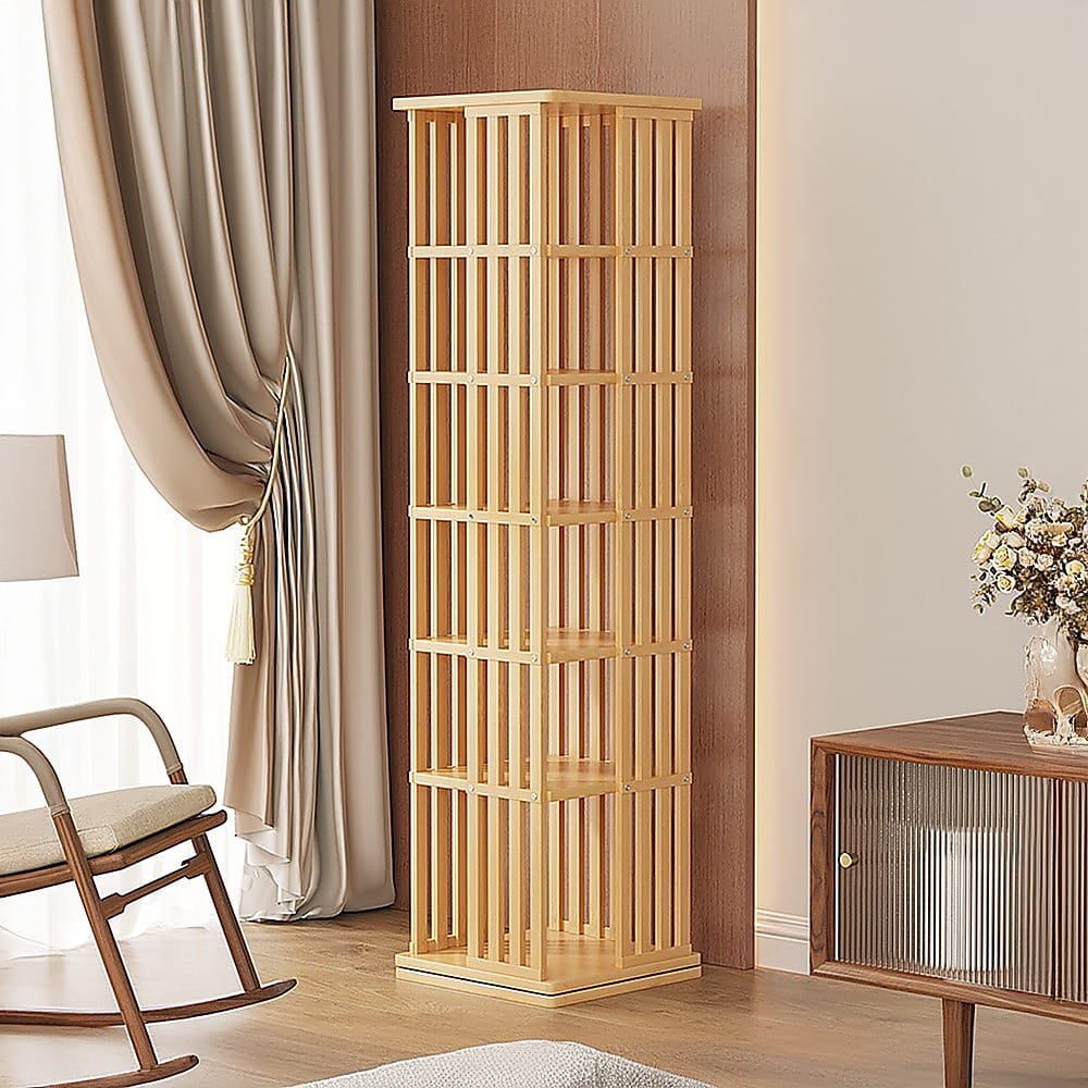 Rotating Bookshelf Bamboo Storage 37x37x178cm