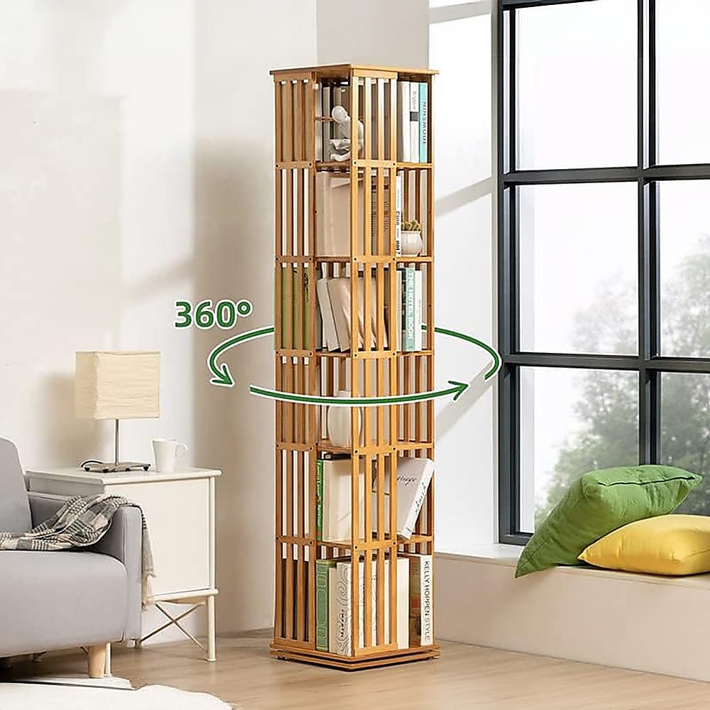 Rotating Bookshelf Bamboo Storage 37x37x178cm