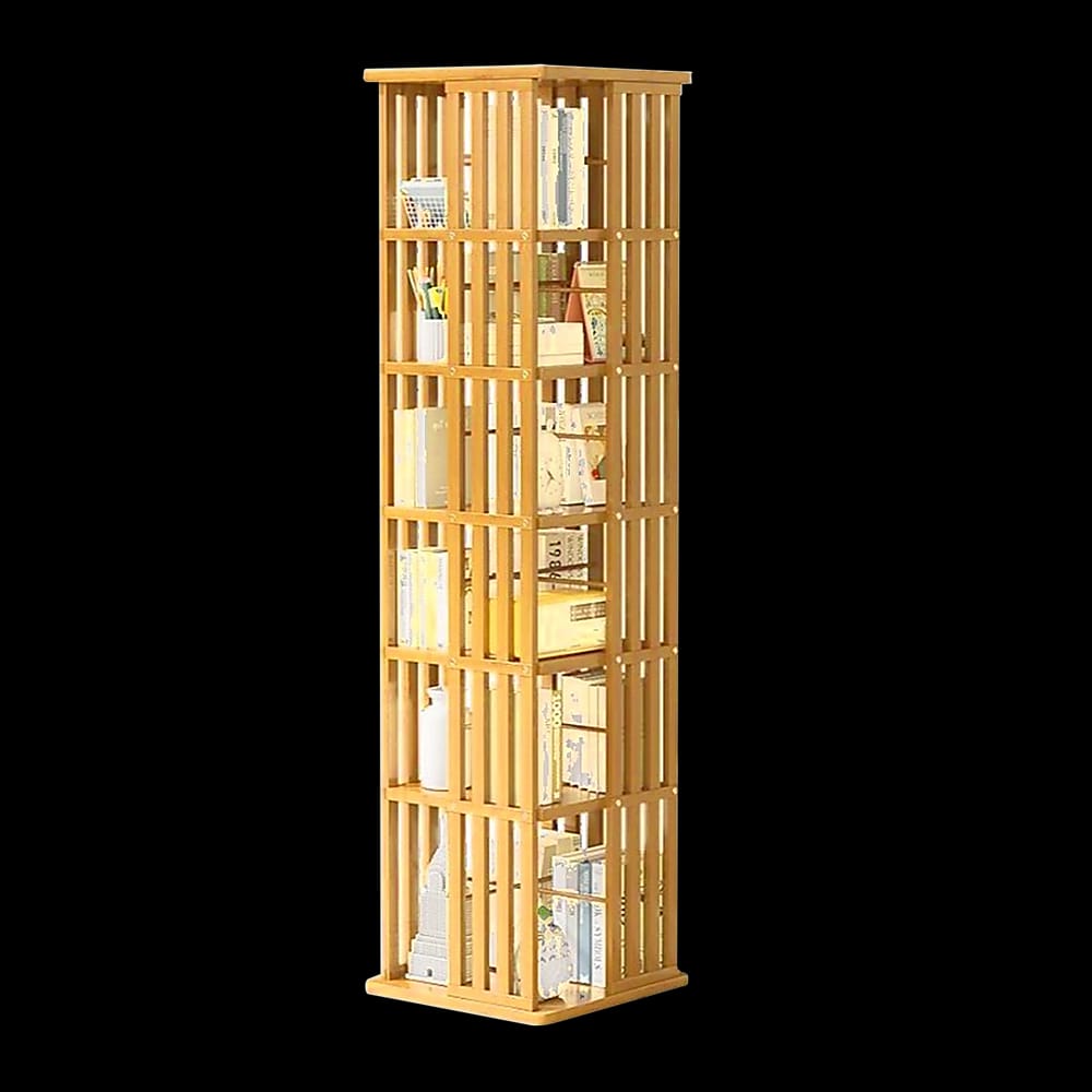 Rotating Bookshelf Bamboo Storage 37x37x178cm
