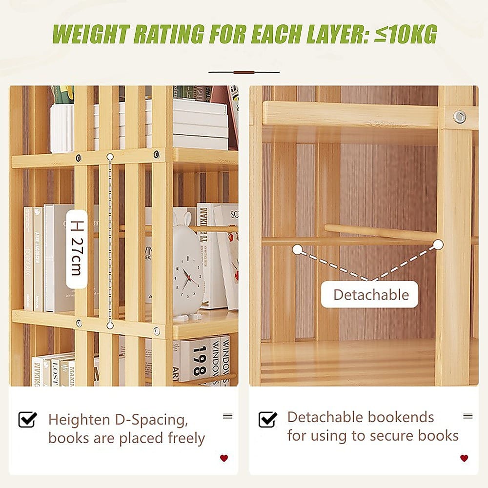 Rotating Bookshelf Bamboo Storage 37x37x178cm