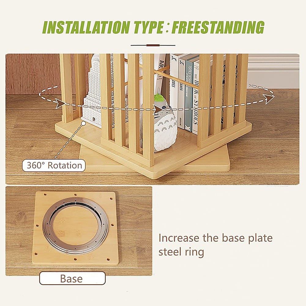 Rotating Bookshelf Bamboo Storage 37x37x178cm