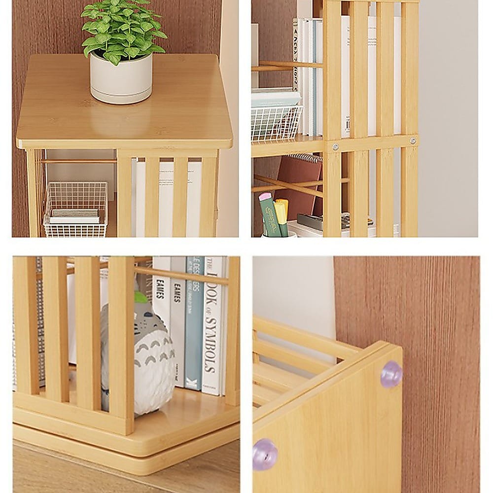 Rotating Bookshelf Bamboo Storage 37x37x178cm
