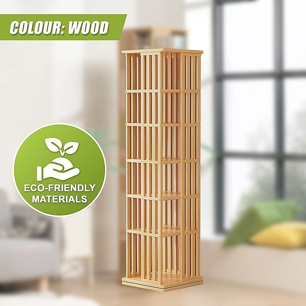 Rotating Bookshelf Bamboo Storage 37x37x178cm