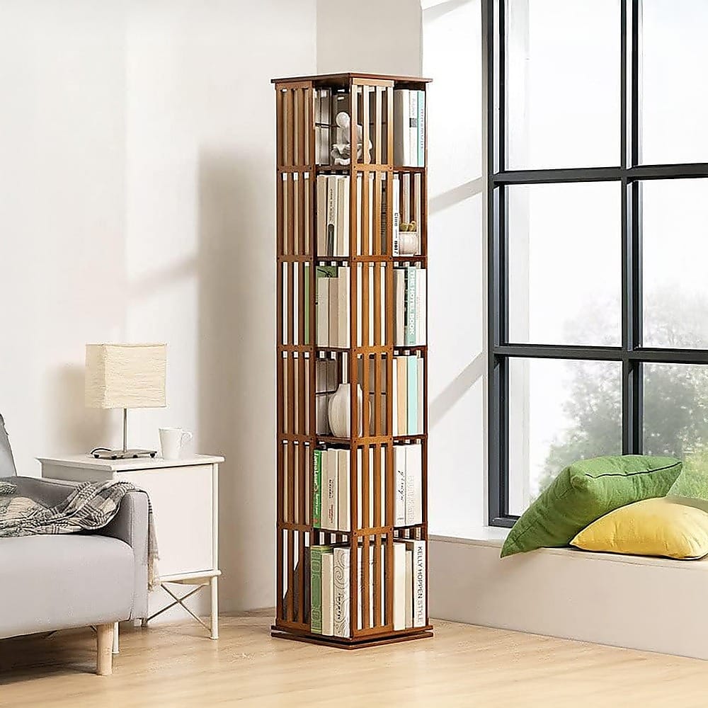 Bamboo Bookshelf Dark Wood Rotating 37x37x178cm