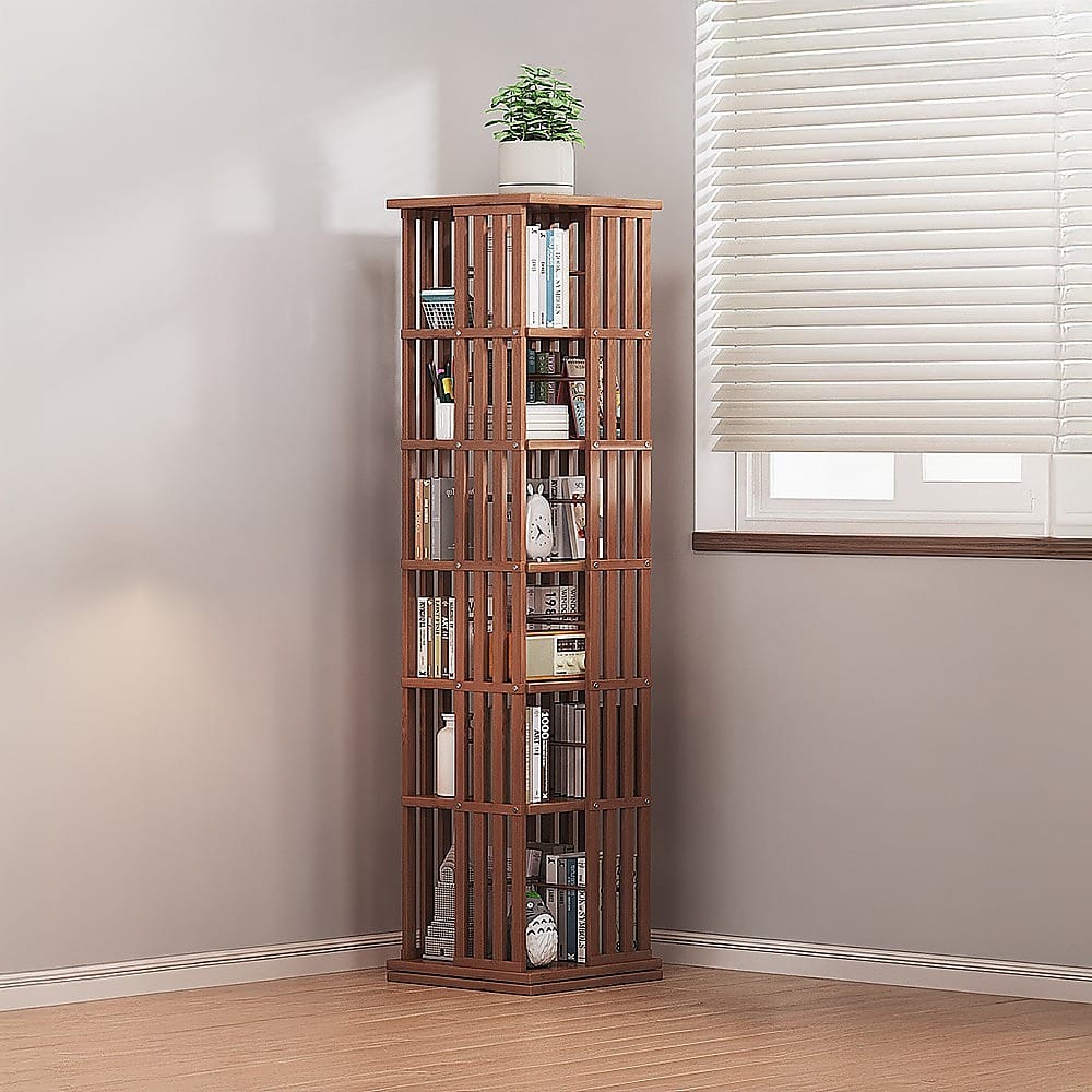 Bamboo Bookshelf Dark Wood Rotating 37x37x178cm
