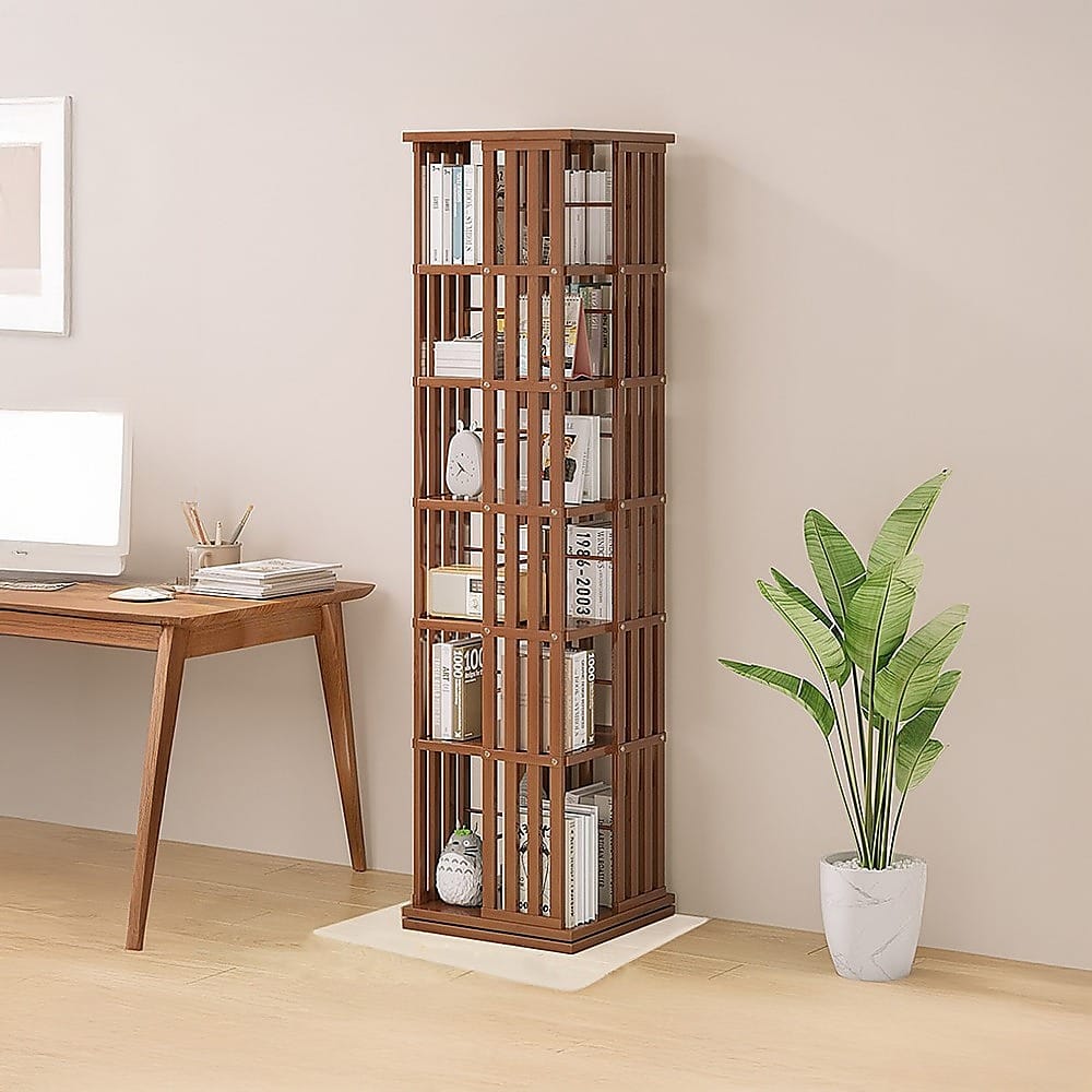 Bamboo Bookshelf Dark Wood Rotating 37x37x178cm