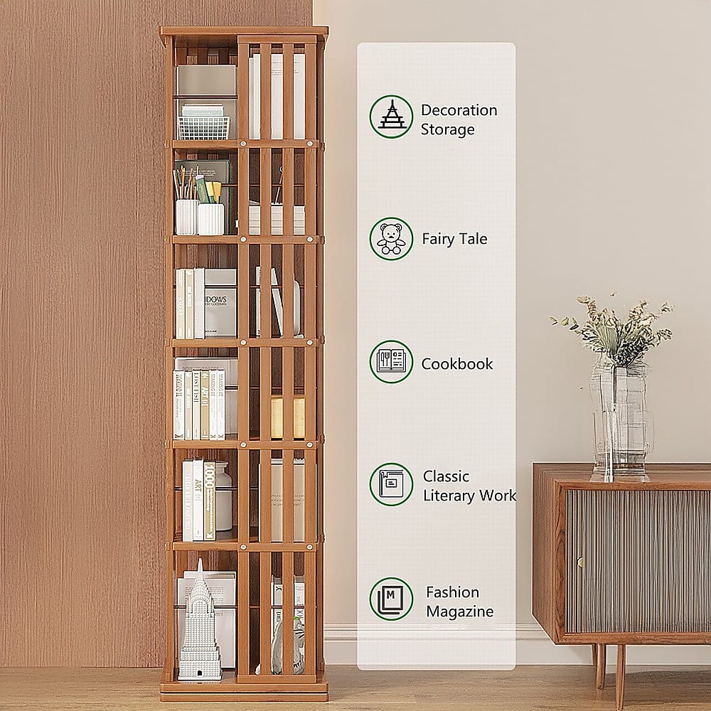 Bamboo Bookshelf Dark Wood Rotating 37x37x178cm