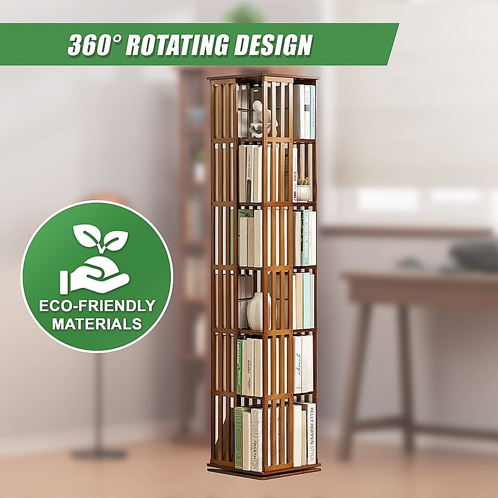 Bamboo Bookshelf Dark Wood Rotating 37x37x178cm