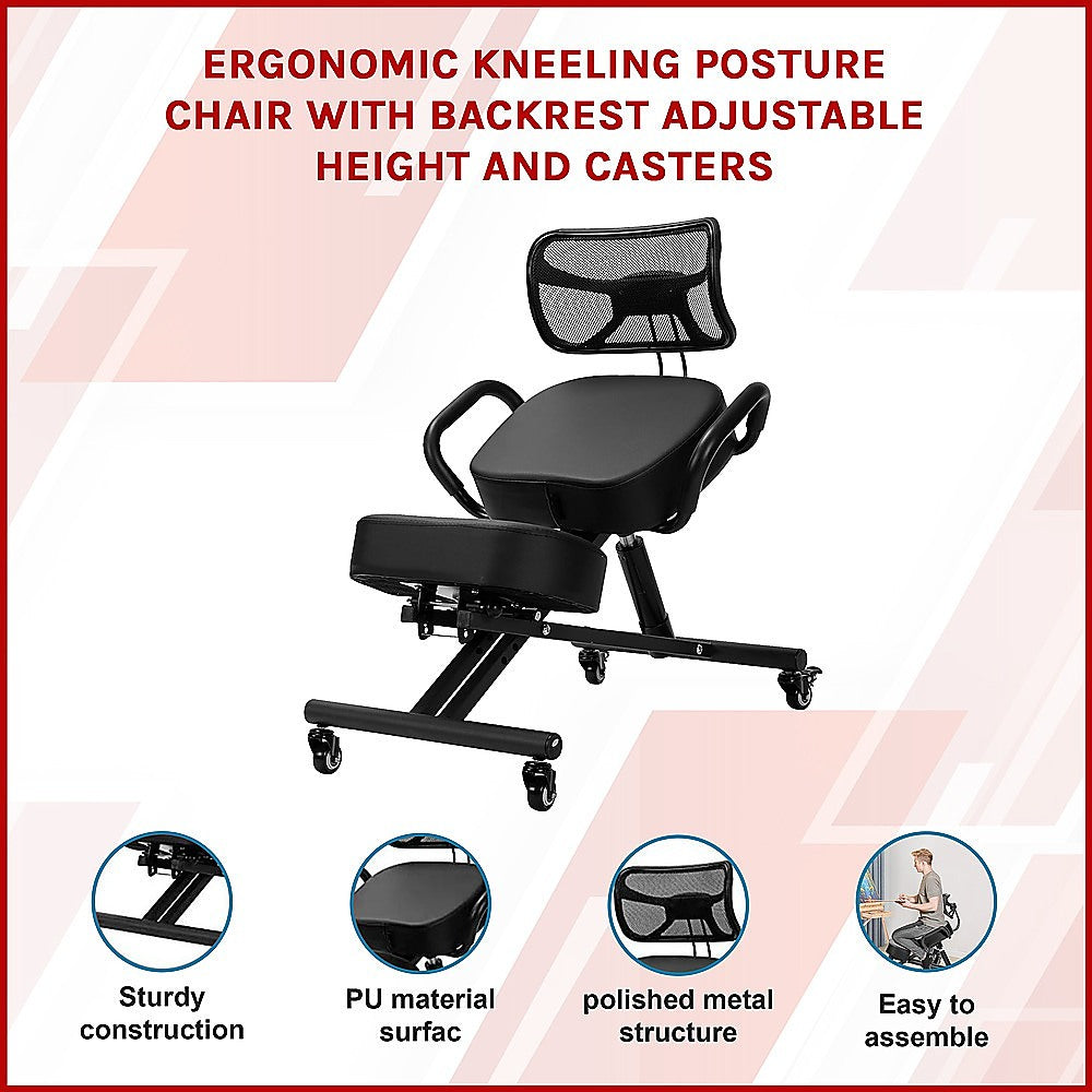 Adjustable Ergonomic Kneeling Chair With Backrest & Casters | Office & Desk Chairs