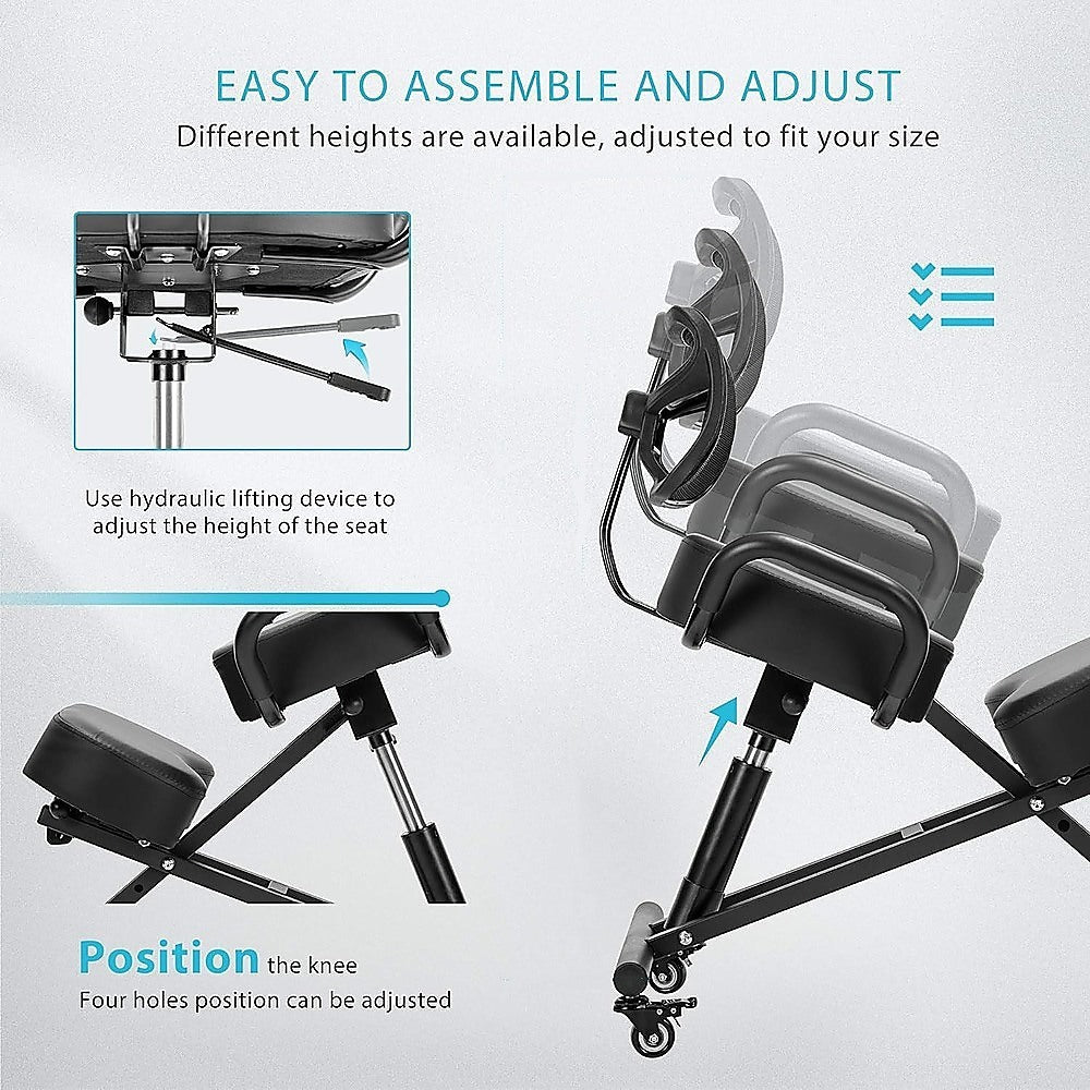 Office & Desk Chairs - Adjustable Ergonomic Kneeling Chair With Backrest & Casters