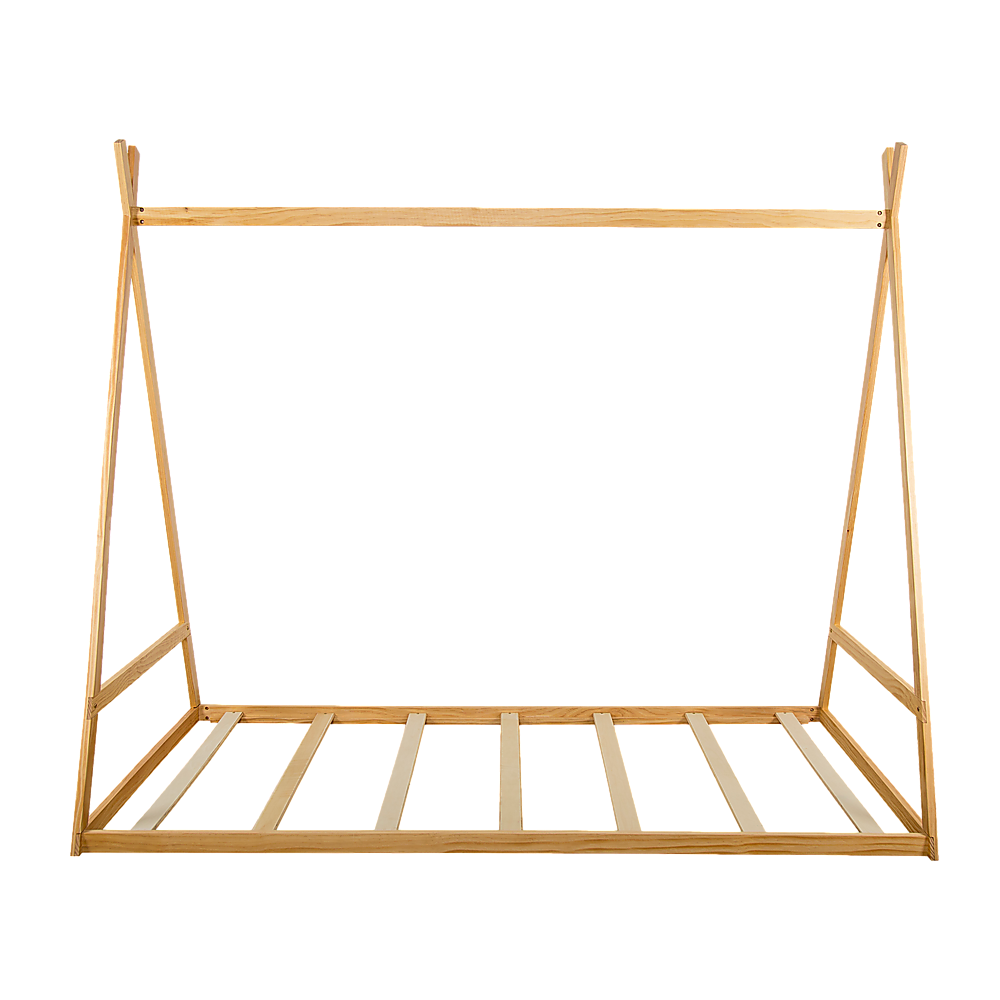 Montessori Kids Floor Bed With Wooden Frame And Toddler Tent | Bedframe Slat Support