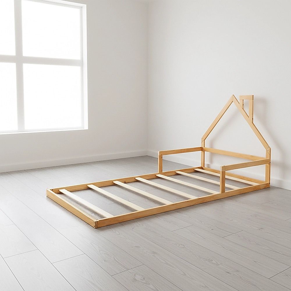 Pine Wood Floor Bed House Frame For Kids And Toddlers Slat Support