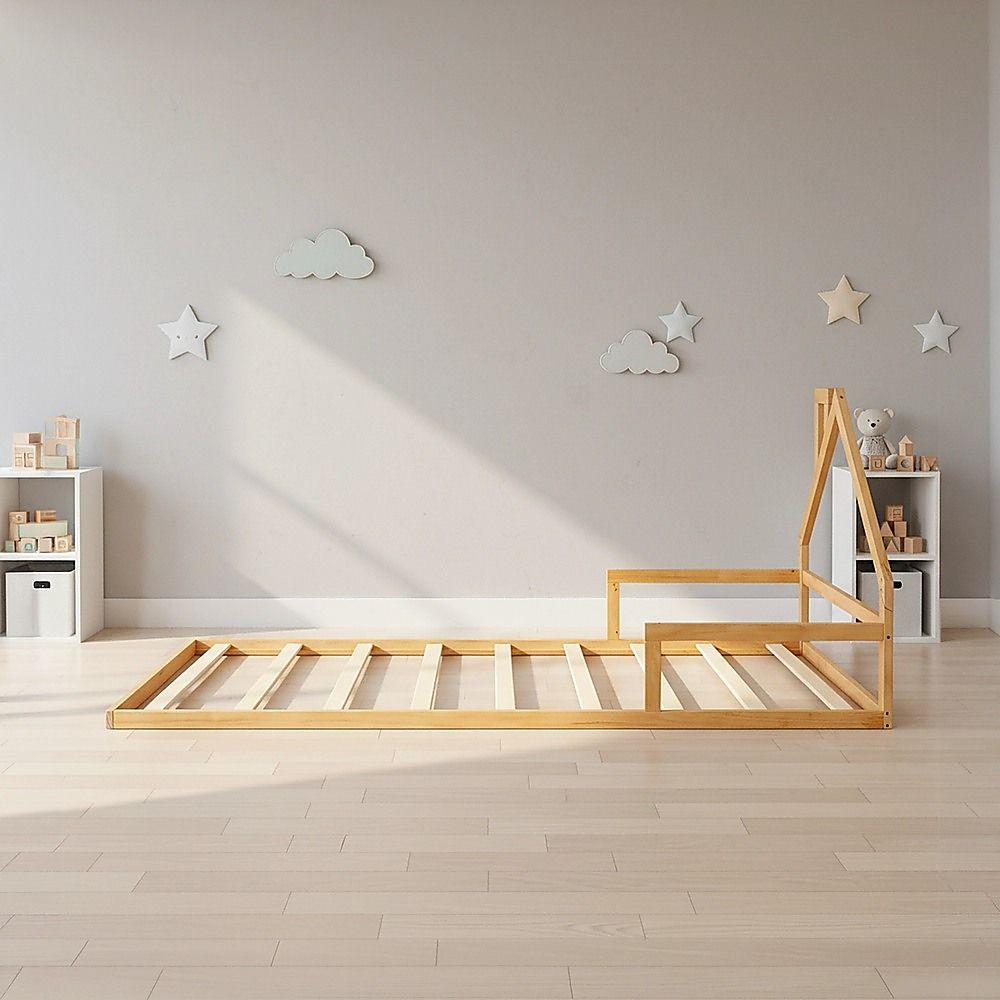 Pine Wood Floor Bed House Frame For Kids And Toddlers Slat Support