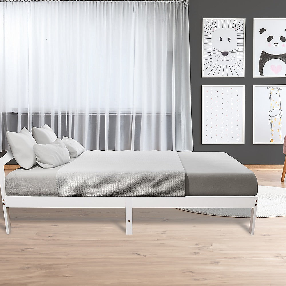 Natural colour - Bed Frame Solid Natural Wood With Timber Platform