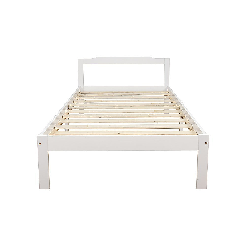 Bed Frame Solid Natural Wood With Timber Platform, Wood finish