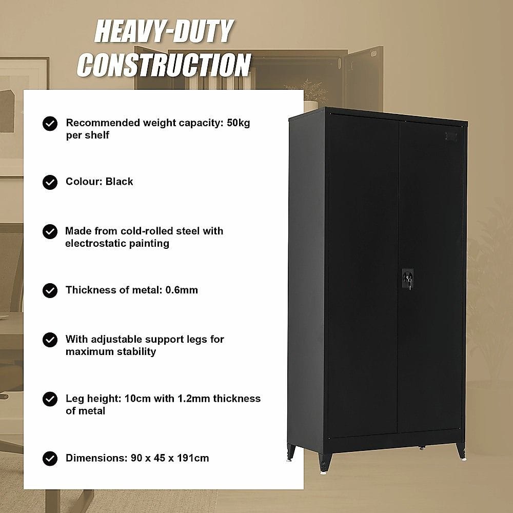 Metal Storage Cabinet Black 90x45x191cm