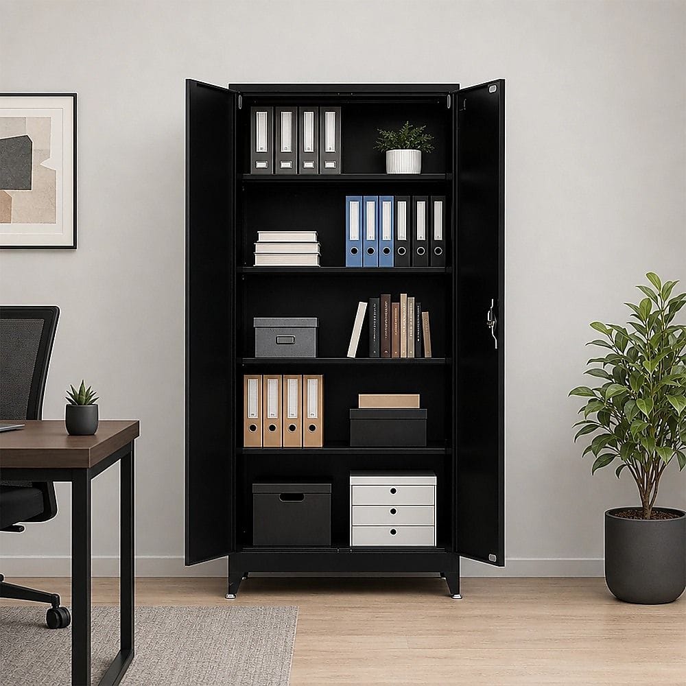 Metal Storage Cabinet Black 90x45x191cm