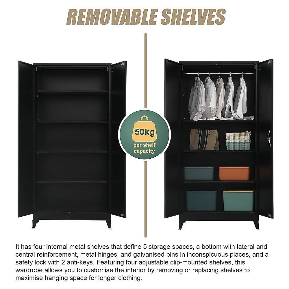Metal Storage Cabinet Black 90x45x191cm
