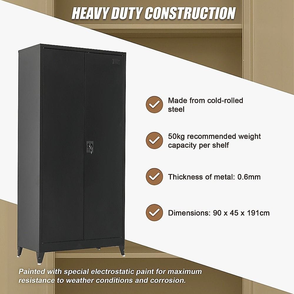 Metal Storage Cabinet Black 90x45x191cm