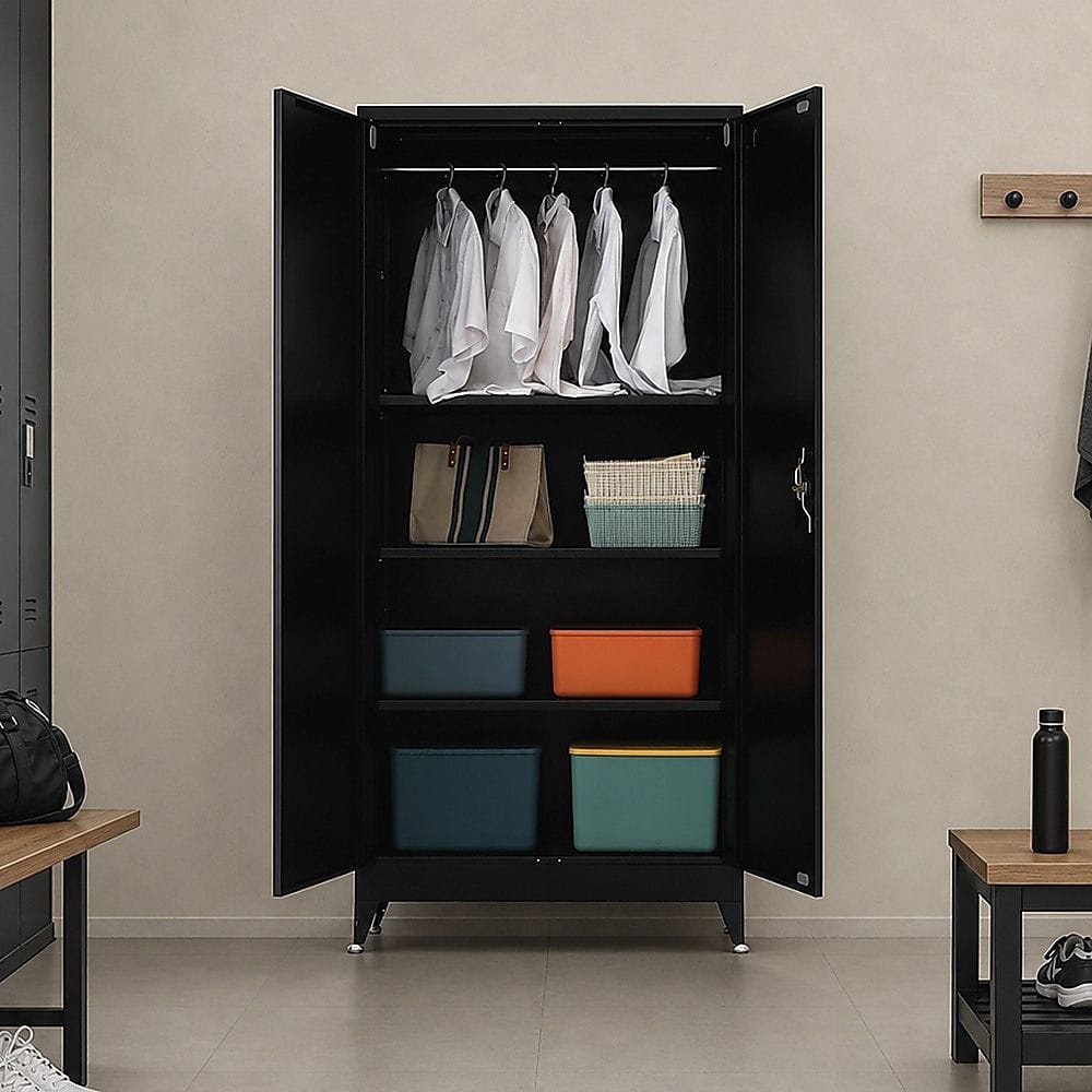 Metal Storage Cabinet Black 90x45x191cm