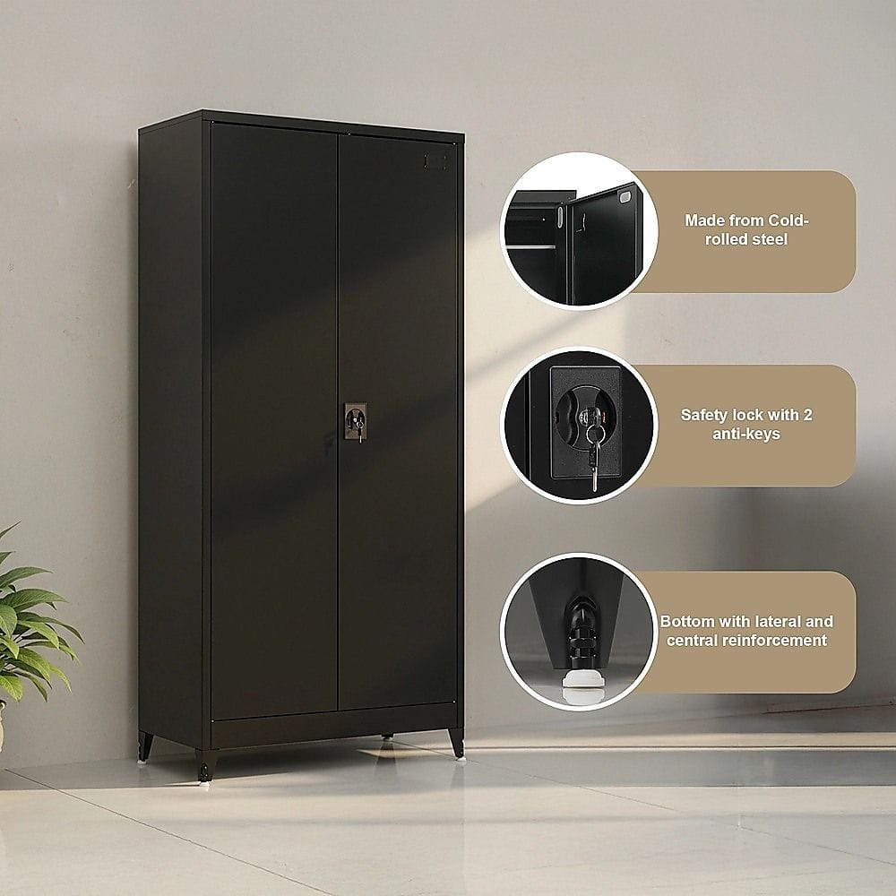 Metal Storage Cabinet Black 90x45x191cm