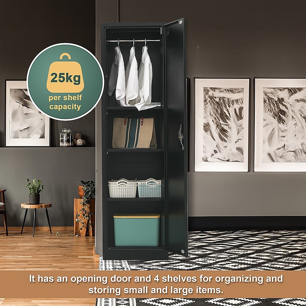 Tall Metal Storage Cabinet Black 50x45x181cm
