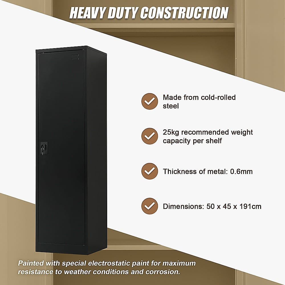 Tall Metal Storage Cabinet Black 50x45x181cm
