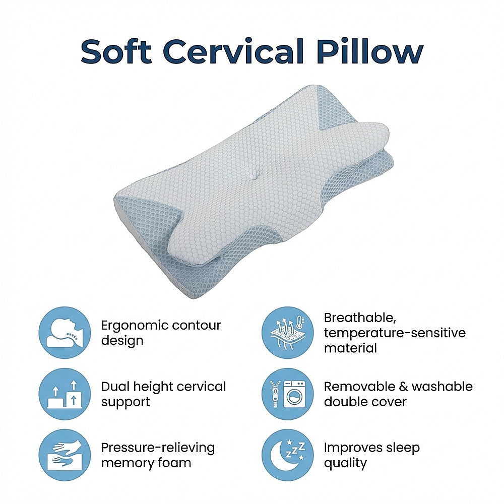 Soft Cervical Pillow For Neck Pain Relief Memory Foam Ergonomic