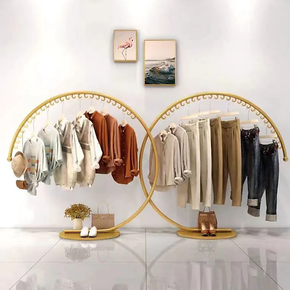 Clothes - High Capacity Floor Clothing Rack 160cm with Curved Bar