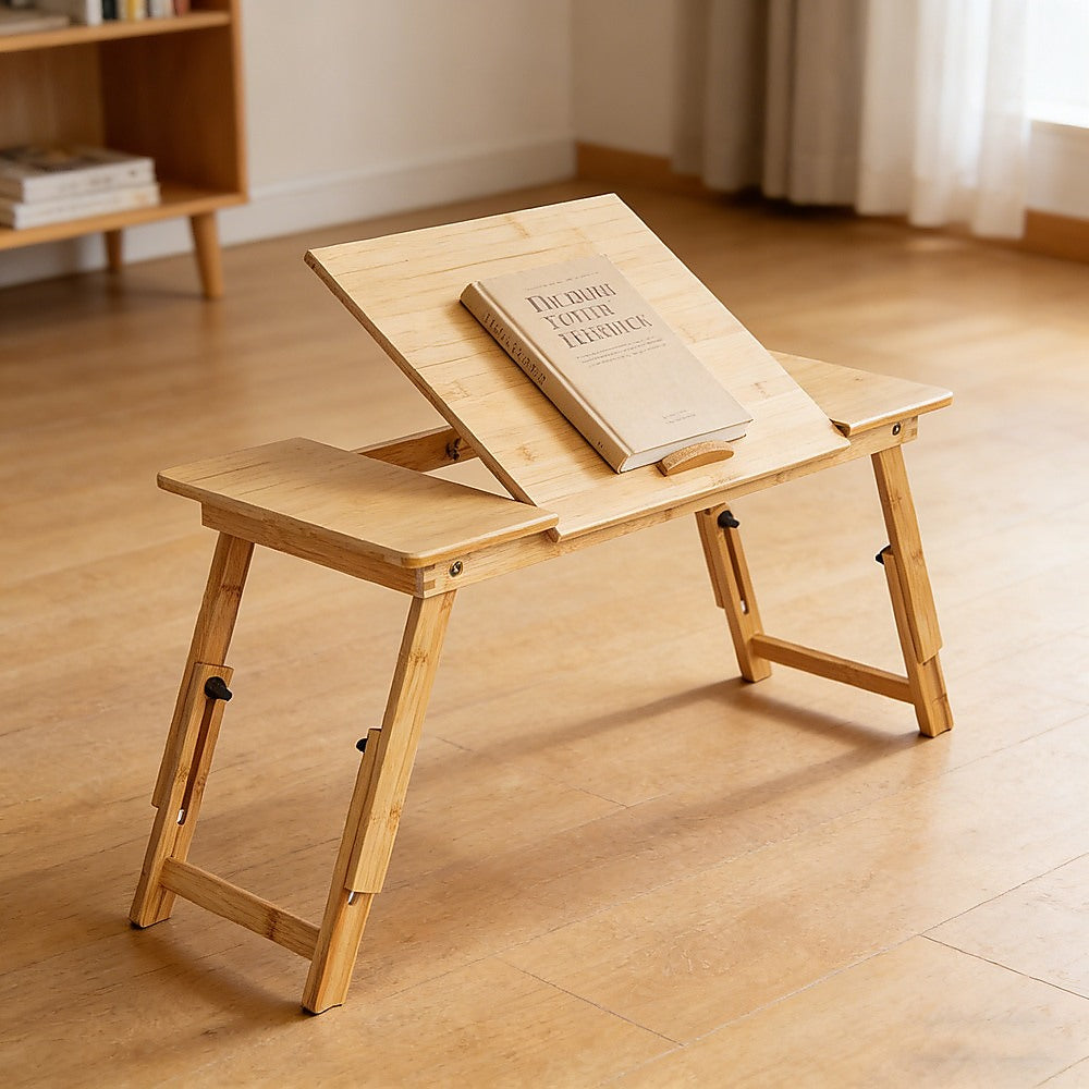 Bamboo Folding Laptop Bed Table Adjustable Height