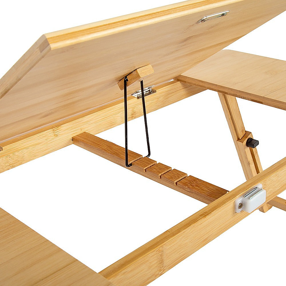 Bamboo Folding Laptop Bed Table Adjustable Height
