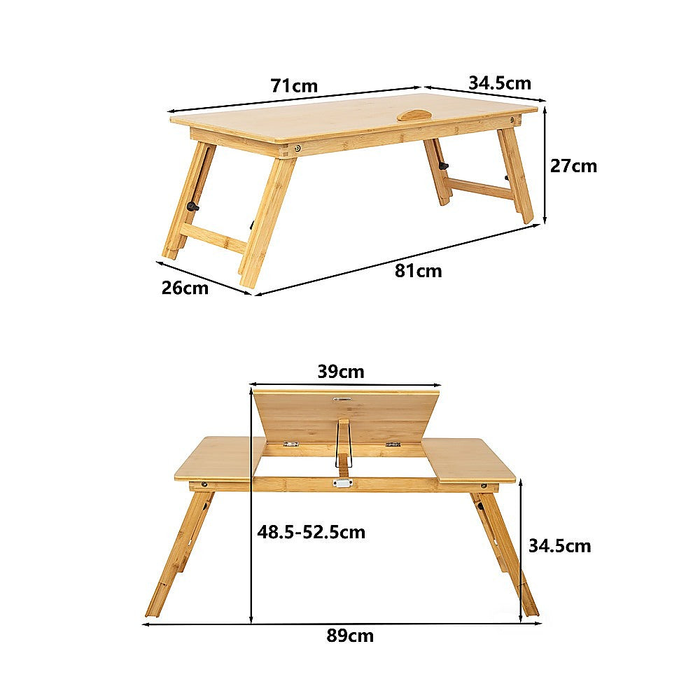 Bamboo Folding Laptop Bed Table Adjustable Height